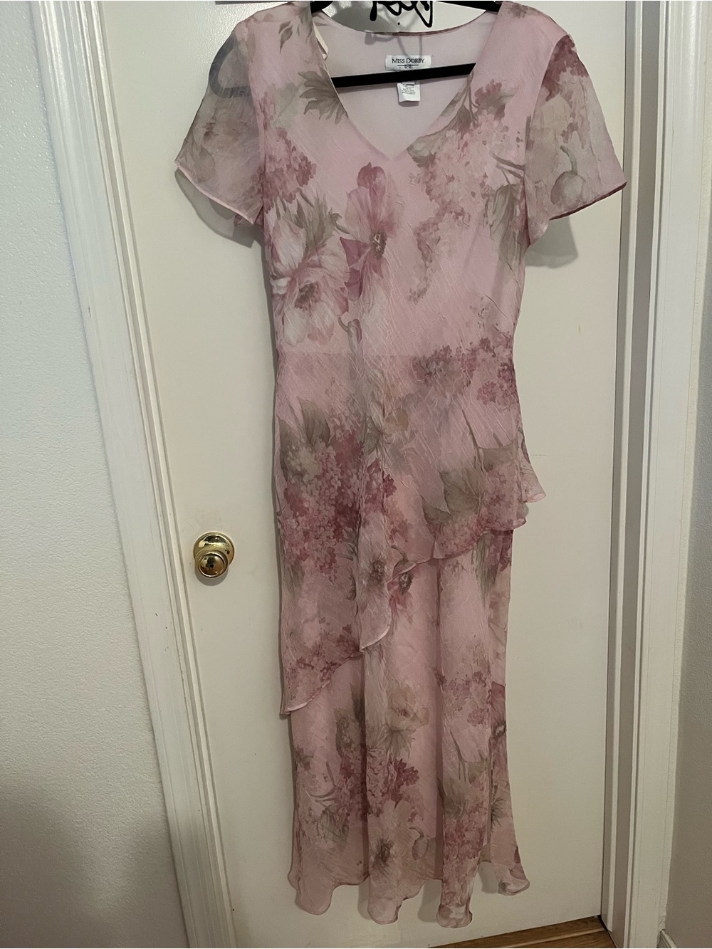 Blush Floral V-Neck Layered Midi Dress